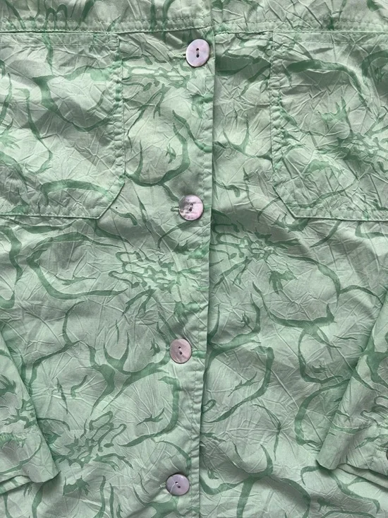 Denim & Co Light Lime Green Textured Button-Down Blouse Sheer Floral Pattern 1X - Picture 3 of 8